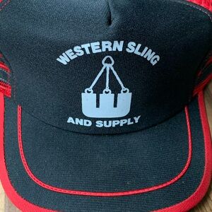 Vintage Western Sling & Supply SNAPBACK TRUCKER HAT 80’s Red Black Oilfield